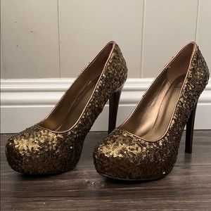 Bronze Sequins Almond Shape Toe High Heel